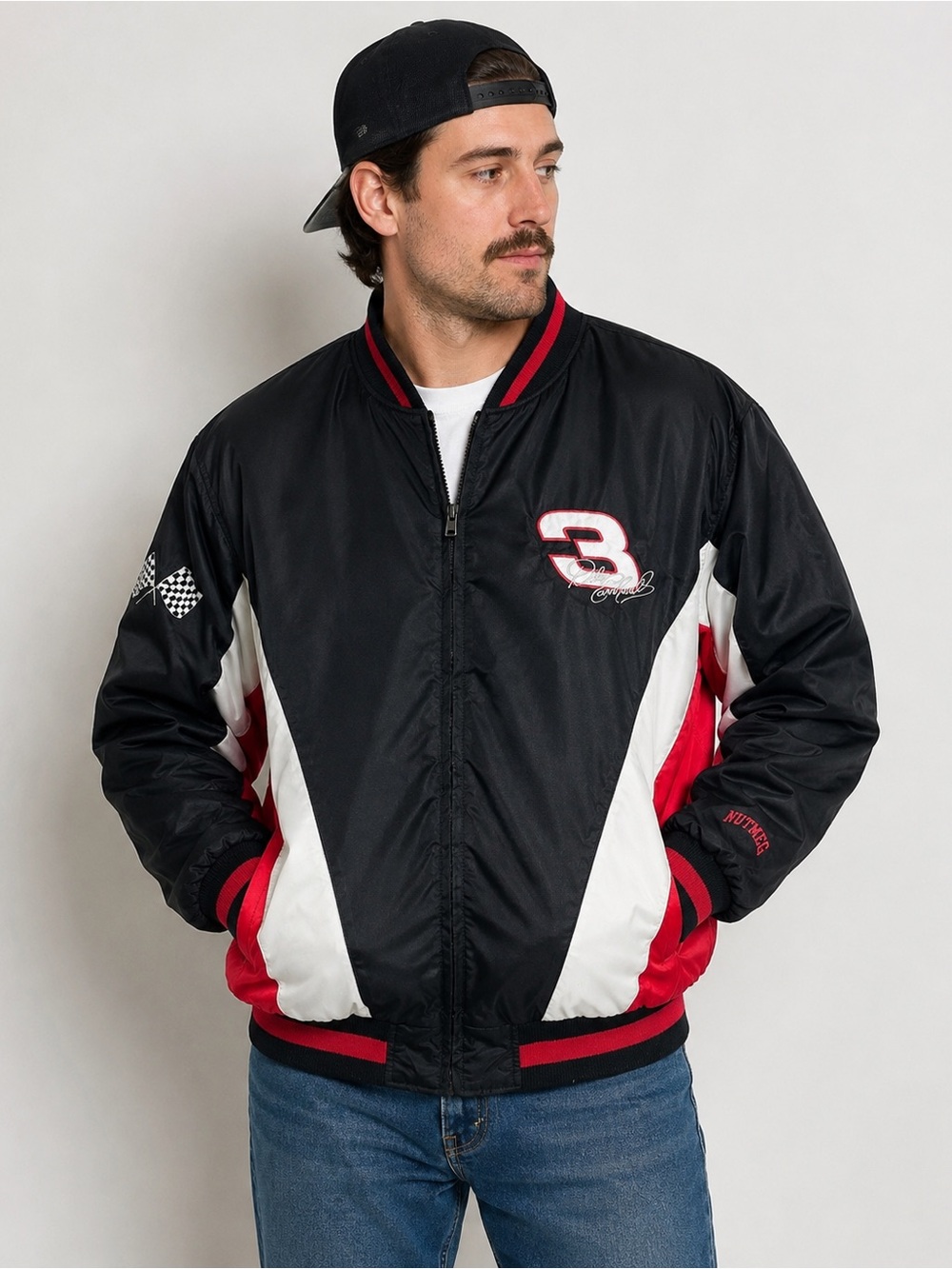 Vintage Dale Earnhardt #3 NASCAR Nutmeg Racing Jacket Black Red Mens XL